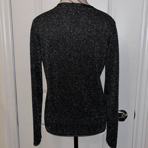 August Silk Size M Silver Metallic Black Buttoned Knit Cardigan - Picture 4 of 5